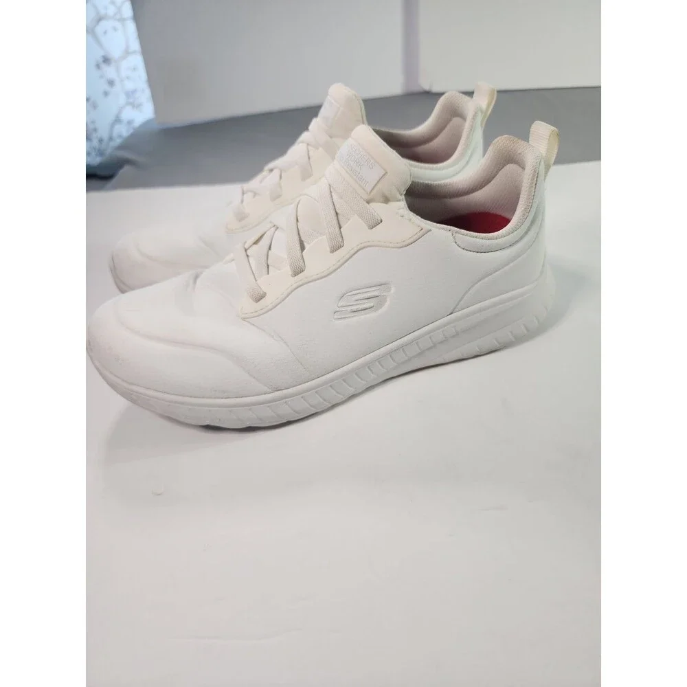 Skechers Work Slip Resistant White Lace-Up Sneakers – Women's Comfort Work Shoes